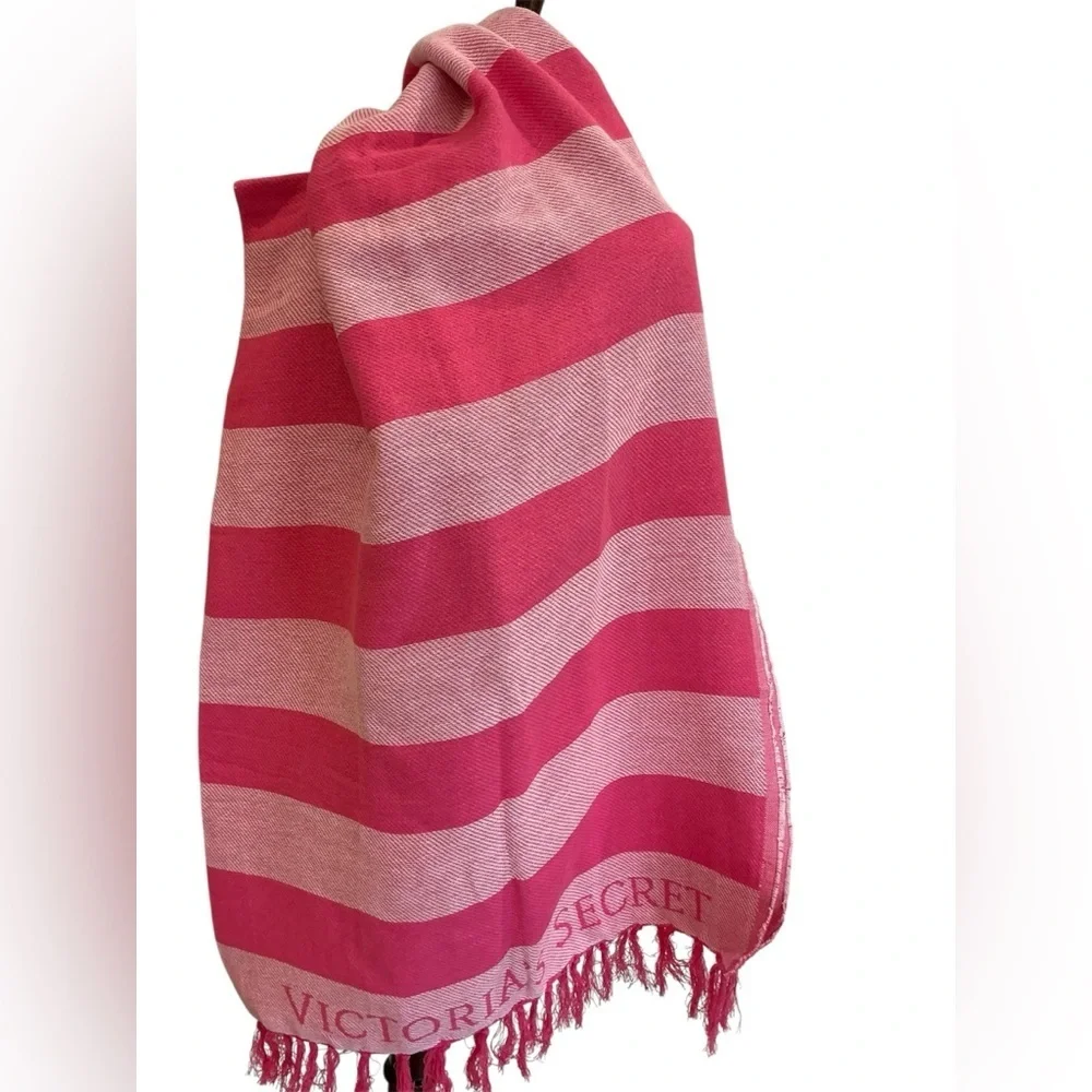 Victoria's Secret Fringe Striped Beach Blanket Throw in Pink